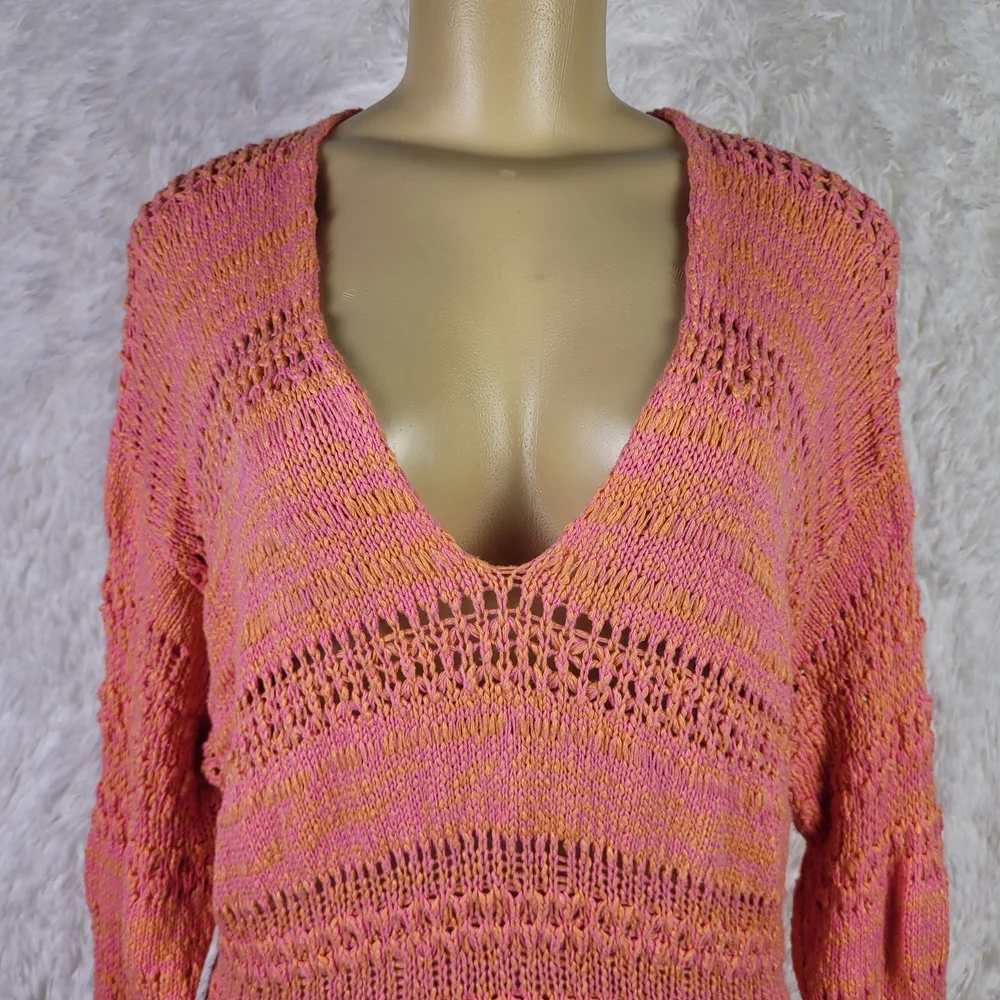 Free People Pink Hot Tropics Paloma Open Knit Cover Up Boho‎ Beachy Hippie XS